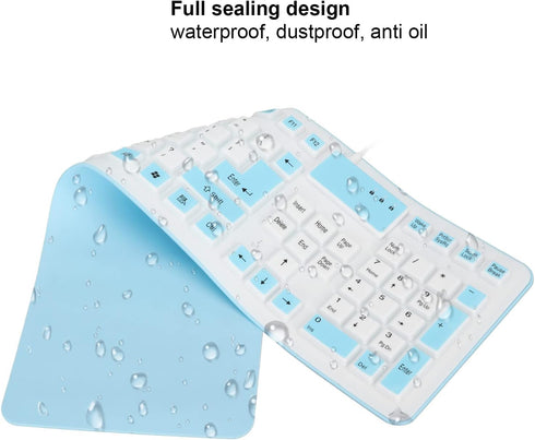 GOWENIC Foldable Silicone Keyboard, 106 Keys Roll Up USB Wired Waterproof Silent Soft Keyboard for PC Laptop Notebook