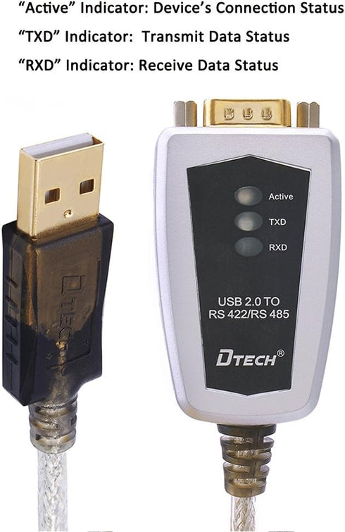 DTECH 6 Feet USB to RS422 RS485 Serial Port Converter Adapter Cable with FTDI Chip | Supports Windows and Mac