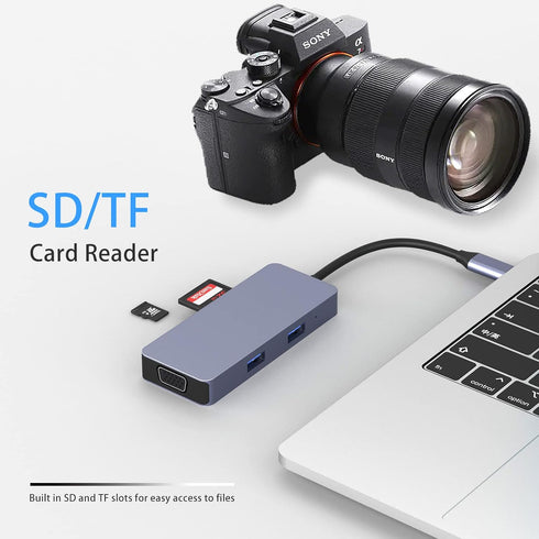 HOPDAY 6 1 4K 3.0 USB C Hub, Docking Station, in Dual Monitor USB C Adapter with VGA, HDMI, USB Ports, SD/TF Card