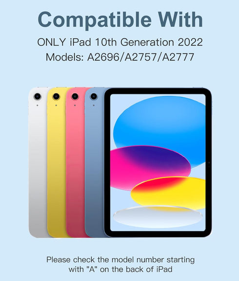 Hamile for iPad 10th Generation Case with Keyboard, 10.9 Inch, 7 Colors Backlit Wireless Detachable Folio Cover, Sky