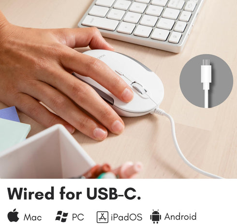 Macally Wired USB C Mouse for Mac & Windows - 3 Button & Scroll Wheel USB Type C Mouse - Comfortable Ambidextrous Design - Compact Wired Mouse with Optical Sensor & DPI Switch 800/1200/1600/2400 by Macally