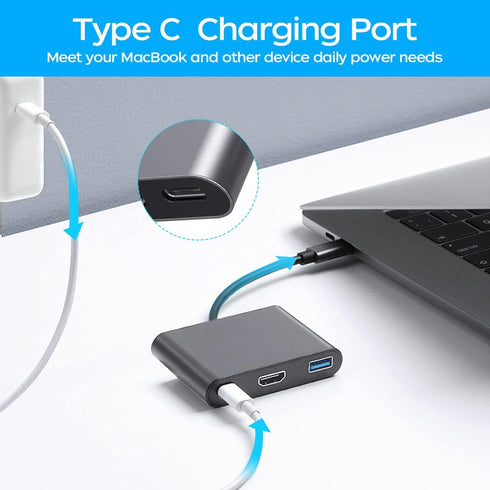 USB C to HDMI Multi-Port Adapter, Digital AV Adapter with 4K HDMI & USB 3.0 & 87W Type C