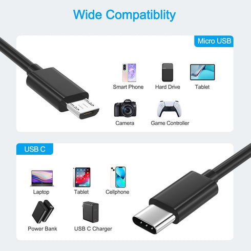 USB-C to Micro USB Cable,2-Pack Type-C to Micro USB Charging Cord for Samsung Galaxy S7/S4,MacBook Pro Air,X-Box-One PS4 Controller,Moto,Fire Tablets,Computer Stick USBC Micro-B Adapter Phone Charger