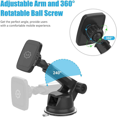 WixGear Universal Magnetic Car Mount Holder, Windshield and Dashboard Mount for Cell Phones and Tablets with Long Arm