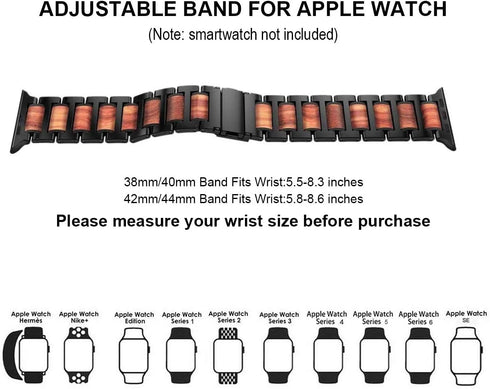 iiteeology Apple Watch Band - Natural Wooden Steel Link Bracelet for iWatch Ultra 2/Ultra/Series 1-10 42mm 41mm 40mm