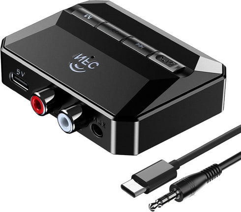 BAISHUN Bluetooth Receiver, NFC-Enabled RCA/3.5mm AUX USB Drive/TF Card Outputs, Wireless Audio Adapter