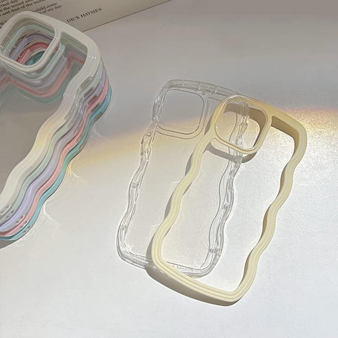 QLTYPRI iPhone 13/iPhone 14 (6.1 inch) Case, Cute Curly Wave Frame Clear Case for Girls, Soft Silicone TPU