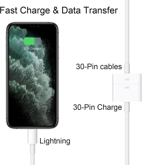 Lightning to 30-Pin Adapter, iPhone Charging Data Sync Connector Cable, 8-Pin Male to 30-Pin Female, Compatible with