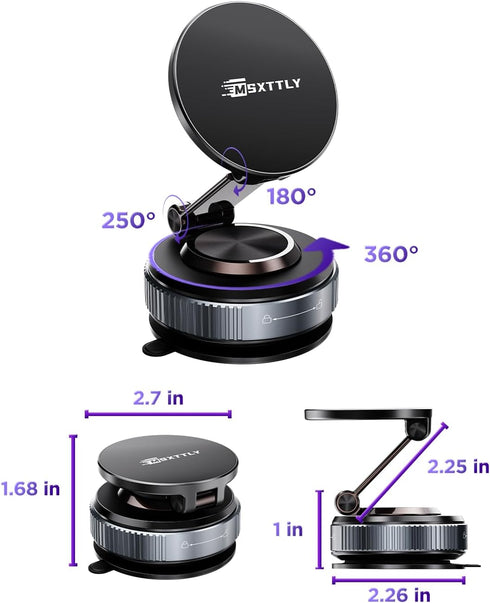 MSXTTLY Mount360 2026 17 16 15 14 13 12, Car Phone Holder Magnetic Phone Adjustable Suction Magnets for MagSafe