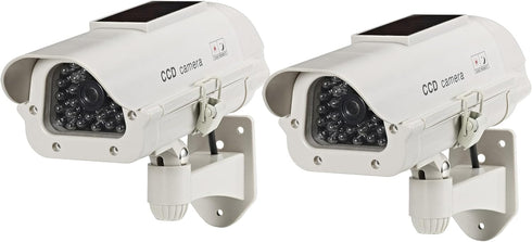 Solar Indoor/Outdoor Dummy Security Camera with LED, 2-Pack