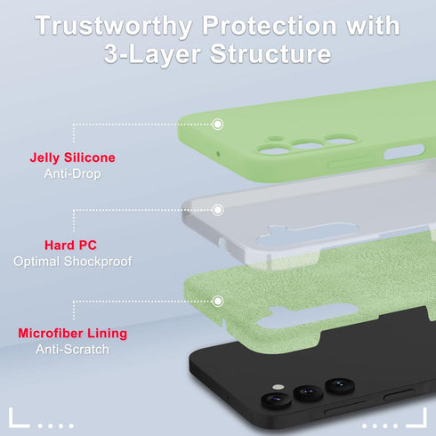 Samsung Galaxy A15 5G Case, Silicone Phone Case with 1 Screen Protector, Soft Anti-Scratch Microfiber Lining, Mint Green