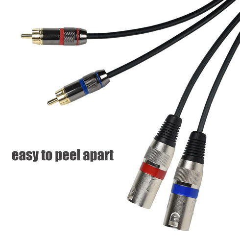 Dual RCA Male to Dual XLR Male Cable Adapter - 10 Feet Unbalanced L/R RCA to XLR Phono Plug Cable