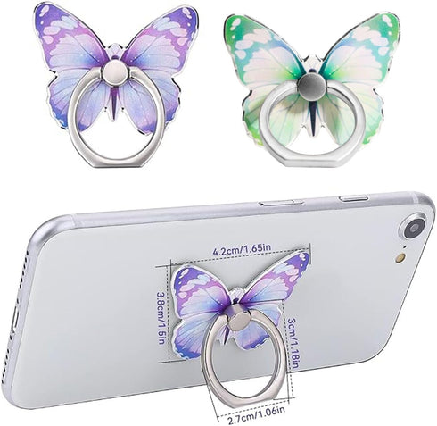 HZZADZXW 2 360 Pcs Butterfly Cell Phone Ring Stand Holder, Cute Butterfly Design Finger Rotating Metal Hand Phone Stand