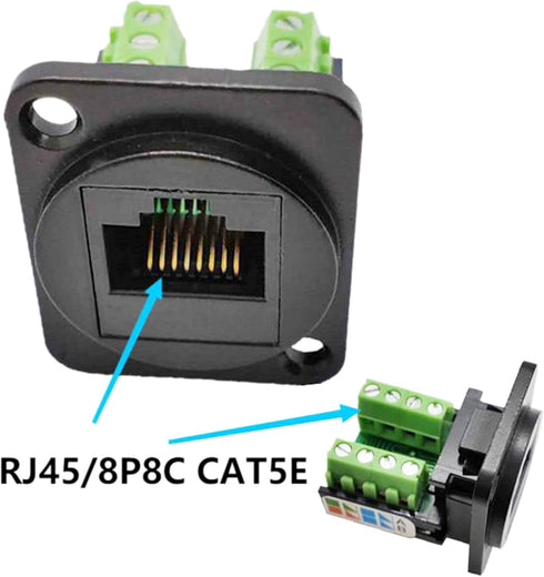RJ45/8P8C D-Type Panel Mount Ethernet Extender Cat5E Terminal Solderless Network Adapter Keystone Jack Crimping Data Female Connector with Screw