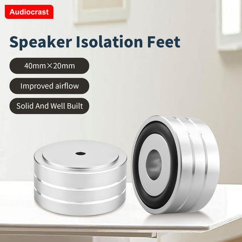 Audiocrast 4X Silver Aluminum HiFi Speaker Isolation Feet Pad, 40x20mm Non-Slip Vibration Dampener for Subwoofer