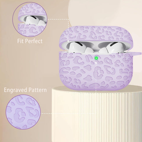 Fashion Engraving Leopard Case Compatible for Airpods Pro 2 Case Cover 2022, Soft Silicone, Front LED Visible, Lavender