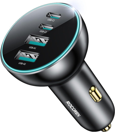 Rocoren 70W USB C Car Charger, 4-Port for Family Travel, PD 35W & QC3.0 30W Super Fast Charging for Multiple Devices