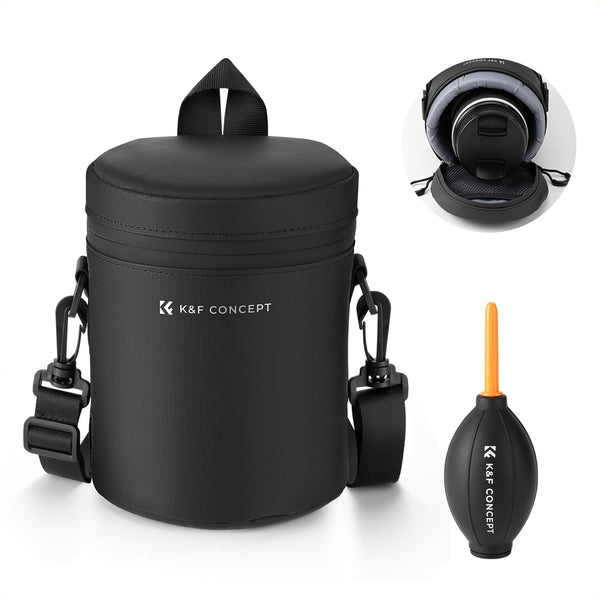 K&F CONCEPT Camera Lens Pouch Case, Waterproof Zipper Lens Protective Bag, Shockproof