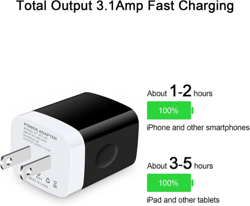 USB Wall Charger, 18W 3Amp Fast Multiple Ports USB Wall Charger Plug Cube Box Charger Block Compatible iPhone 15/14/13/12/11/Xs/XR/X/8/7/6, Samsung A14 A13 A53 S23 S22 S21 S10 S9 S8, Android, LG, Moto