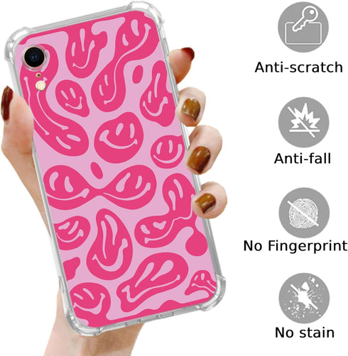 Pink Melting Smile Face Case for iPhone XR, Aesthetic Trippy Smiling Face TPU Bumper Cover for Teens Men Women