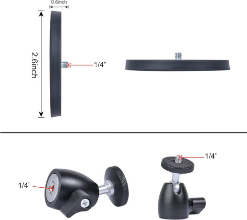 Magnetic Camera Mount Base with Mini Ball Head & GoPro Adapter for Action Cameras, DSLRs, and More