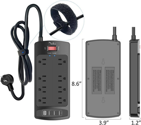 Nuetsa Surge Protector Power Strip with 8 Outlets, 4 USB Ports, 6 Feet Power Cord, 2700 Joules, Black