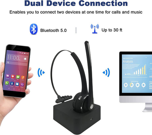 Trucker Bluetooth Headset with Microphone, Noise Cancelling Wireless Headset for Home Office Call Center