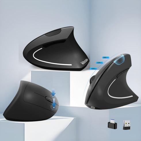 Vassink C(2 1) 800/1200/1600 6 2.4GHz Ergonomic WirelessMouse, USB A+Type in Connection, DPI, Silent Buttons, Carpal