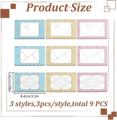 9 Pcs Photo Composition View Finder Tool Portable Golden Ratio Viewfinder Acrylic View Finder Rule for Photography