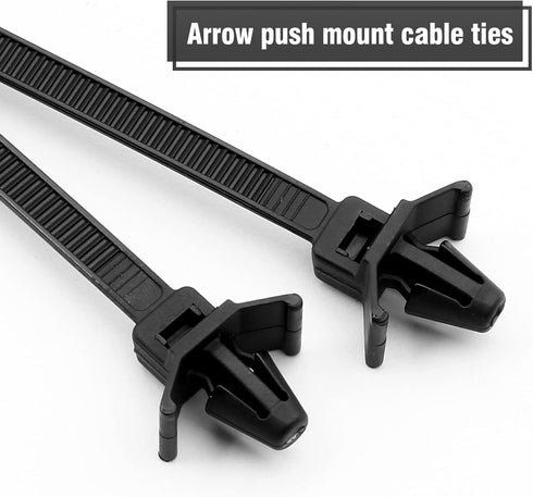 50 Pcs Black Nylon Push Mount Cable Zip Tie, 120mm / 4.7 Inch Arrow Push Mount Cable Ties for Multi-Purpose Use