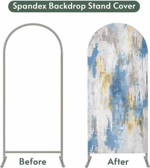 Jnbasdffb 6 Blue Gray Ombre Wedding Arch Cover, Stretchy Spandex Arch Backdrop Stand Covers FT, Vintage Abstract Art