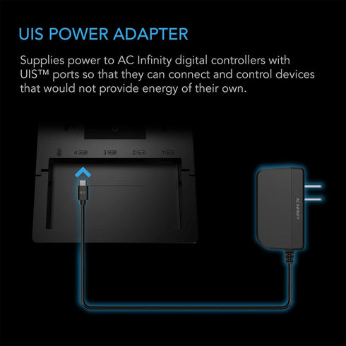 AC Infinity UIS Power Adapter, Outlet Plug with Charger Cable Cord for Digital Controllers not Powered by UIS Devices