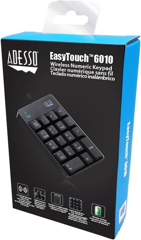 Adesso WKB-6010UB 18-Key - Wireless Spill Resistant Numeric Keypad Number Pad, Black