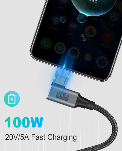 Poyiccot USB C Right Angle Cable 100W, 40Gbps Short USB 4 Cable for Thunderbolt 4, 1.5 Feet for MacBook Pro