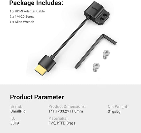 SMALLRIG Ultra-Slim 4K Adapter Cable (A to A), Female to Male Type A, 4K@60HZ for BMPCC 4K & 6K