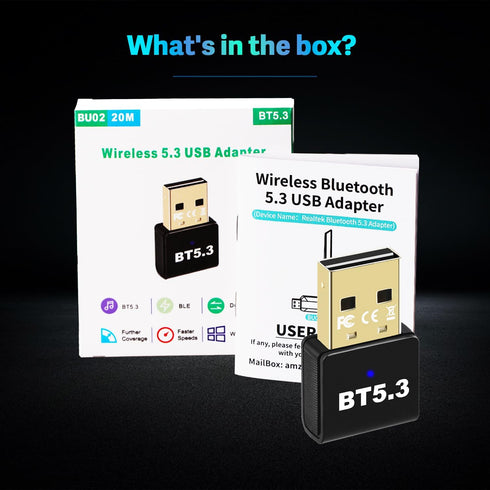 Latest Bluetooth 5.3 USB Adapter for PC, Wireless Transmitter Dongle for Windows 11/10/8.1/7, Plug & Play