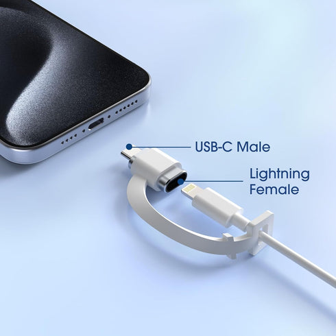 TechMatte 2 Pack Lightning to USB-C Adapter, 1.8-2.2A 15W Fast Charging Support Data Sync, Compatible with iPhone 15 and More Type C Devices, Not for Headphones/OTG Android, with Anti-Lost Holder