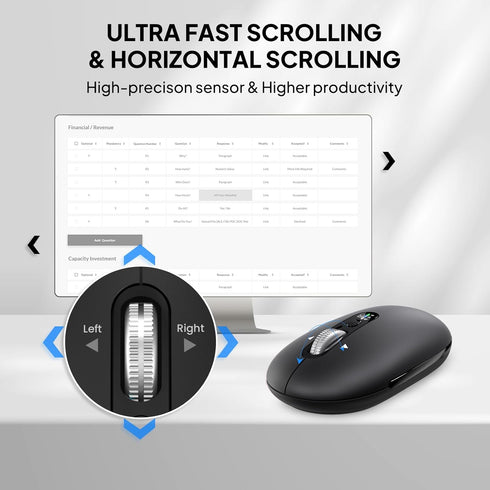 INFINMIND Mouse,USB+BT2,Slim 4 3000 DPI,8 Wireless Bluetooth Pebble Multi Device Small Travel Mice,Metal Way Super
