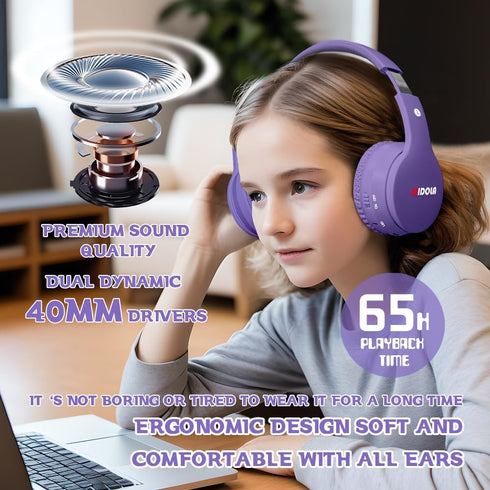 Kids Headphones Bluetooth 5.3 Wireless with 60H Play Time, Volume Limit 85/110dB, Foldable for Travel and School -
