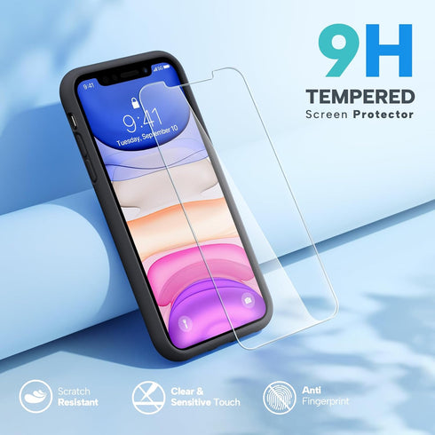 Miracase iPhone 11 Case (6.1") - Black Liquid Silicone Gel, Full Body Shockproof Cover with Screen Protector.