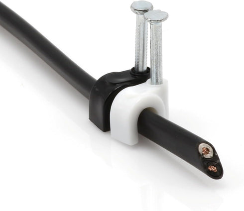 THE CIMPLE CO Single Coaxial Cable Clips, Cat6 Electrical Wire Clip, 1/4 in (6 mm) Nail Clip, White (50 Pieces)