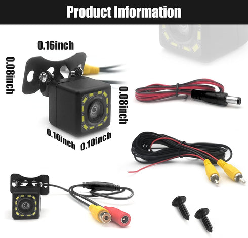 Car Backup Camera, Waterproof Ultra HD 12 LED Night Vision Rear View Camera, 170 Wide View Angle Long License Plate Frame Camera, Universal Cars, SUV, Trucks, RV by QUICTO