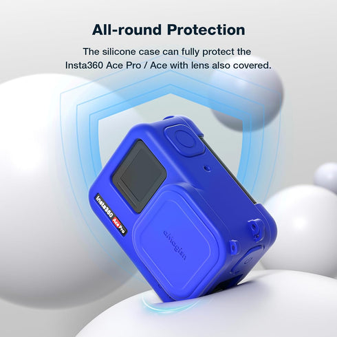 Silicone Case Lens Cap for Insta360 Ace Pro, ShockProof Protective Silicone Case Lens Cap with Anti Lost Strap and Lanyard Black