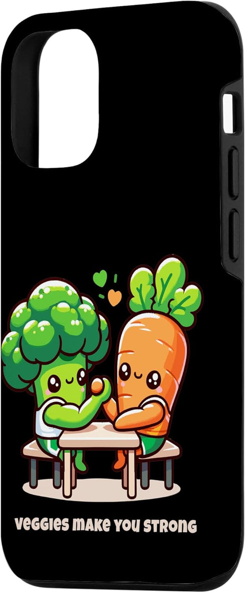 Funny Broccoli and Carrot 15 iPhone Funny Broccoli vs. Carrot Arm Wrestling Funny Food Tee Case