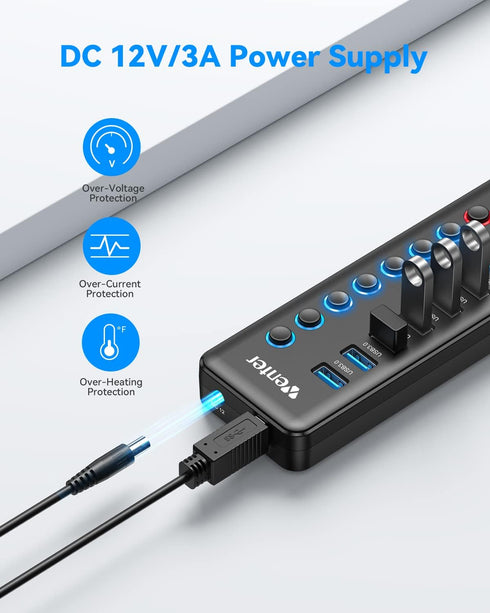 Wenter 11-Port Powered USB 3.0 Hub, Splitter with 7 Data Transfer Ports + 4 Smart Charging Ports