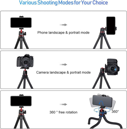 ULANZI Camera Tripod, Mini Flexible Stand with Hidden Phone Holder, 1/4'' Screw for Universal Cameras