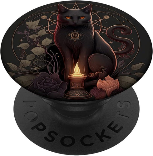 Cute Black Witch Cat Moon Phase PopSockets Standard PopGrip for Tarot Fans