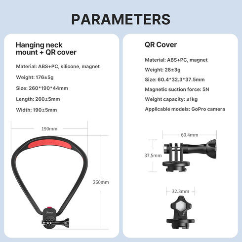 Magnetic Neck Holder Mount for GoPro - ULANZI Go Quick II POV Necklace Mount for GoPro Hero Series