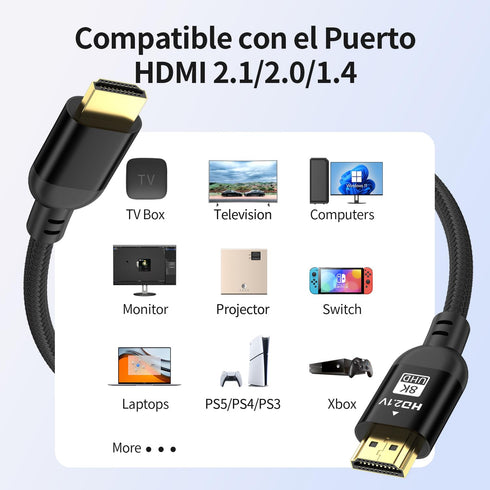 8K 6.6FT 2.1 8K@60Hz 4K@120Hz, 3D PS4/PS5 Diyanisly Hdmi Cable Ultra, High Speed HDMI Cable, Support ARC, Ethernet