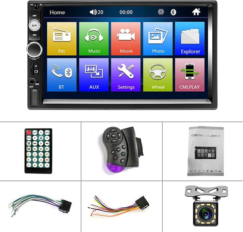Podofo Double Din Bluetooth Car Stereo with Backup Camera, 7" Touch Screen, MP5 Player, Bluetooth Hands-Free Call